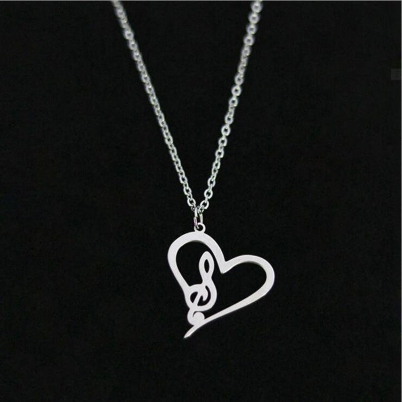 Stainless steel love music notation pendant necklace2 colors free choice image 4