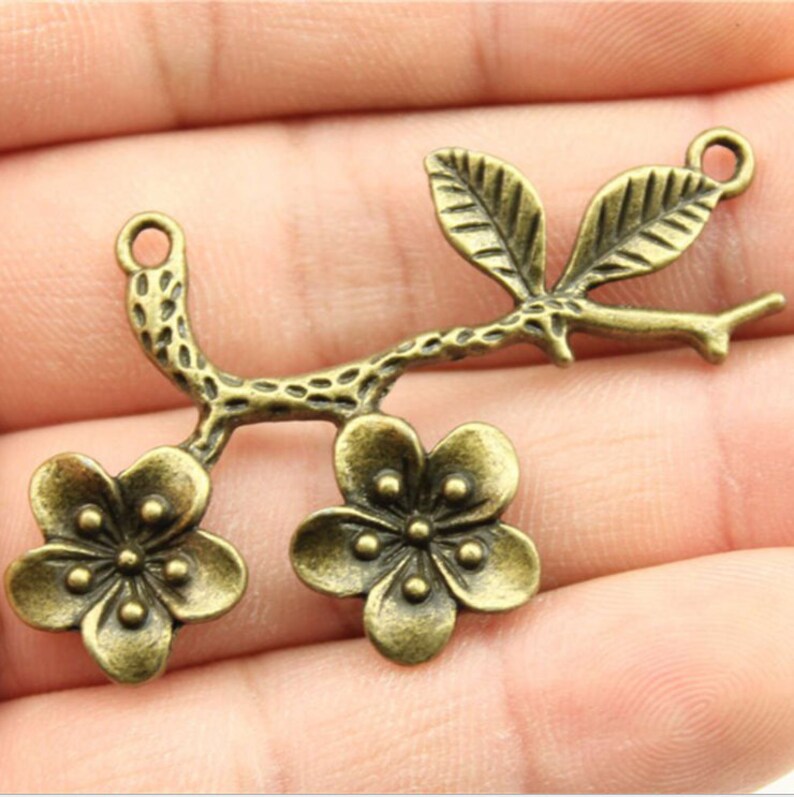 2pcs Flower Branch charms Plum Blossom Branch link50x31mm Antique bronze DIY Jewelry Making Findings Antique bronze