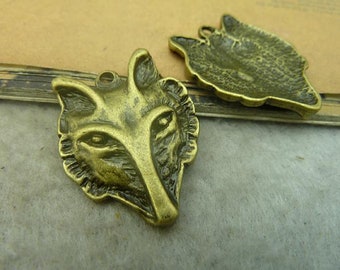 5pcs 25x32mm Charms Loup de Bronze Head pendentif