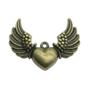 5pcs Wings with Love charms pendant 36x27mm Antique bronze DIY jewelry handmade base material image 2