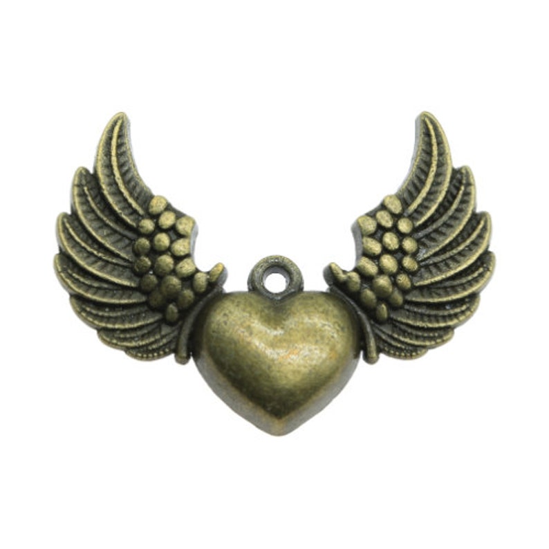 5pcs Wings with Love charms pendant 36x27mm Antique bronze DIY jewelry handmade base material image 2
