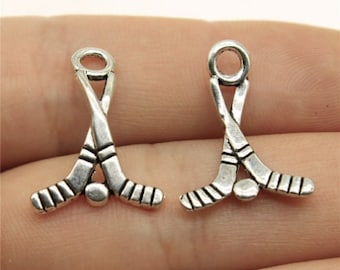 50 Stück Hockeyschläger Charms Anhänger --- 16 x 23 mm Antik Silber DIY Schmuck handgefertigte Grundmaterial