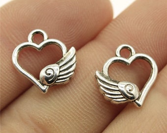 50pcs Flying love charms pendant---14x12mm antique silver Jewelry Making Findings