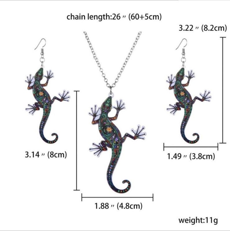 1 sets Lizard necklace and Lizard earrings Animal lovers jewelry gift idea