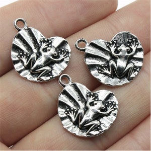 30pcs Frog on lotus leaf charms pendant---18x17mm Antique silver DIY craft base material