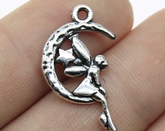20pcs Angel Sitting In the Moon Charms Pendant 15x25mm Antique Silver/Antique Bronze DIY Jewelry Making Ornament Accessories