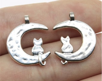 20pcs Cat sitting on the moon charms pendant  24x18mm antique silver/antique bronze DIY jewelry Accessories