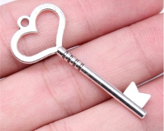 10pcs Charms Key Antique Silver/Antique Bronze 46x19mm Metal Alloy Jewelry DIY Accessories