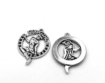 10pcs cowgirls charms pendant---34x26mm Antique silver DIY craft base material