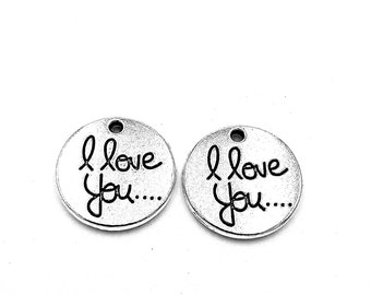 10pcs I love you tag charms pendant---20mm Antique silver DIY jewelry handmade base material