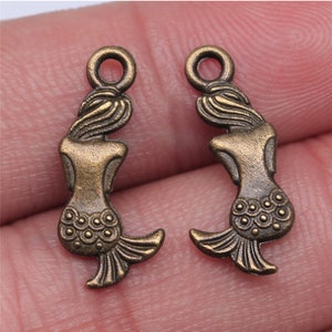 30PCS Mermaid charms pendant21x10mm Antique silver/Antique bronze DIY jewelry handmade base material Antique bronze