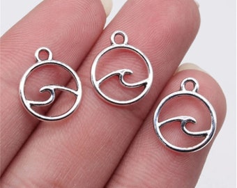 15pcs 26x20mm Antique Silver Color Waves Charms Pendant For Jewelry Making DIY Jewelry Findings