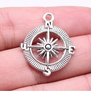 10pcs Compass Charms Pendant 25×30mm Antique Silver/Antique Bronze DIY Jewelry Making Base Material
