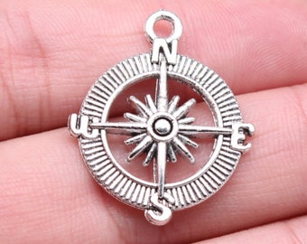 10pcs Compass Charms Pendant 25×30mm Antique Silver/Antique Bronze DIY Jewelry Making Base Material