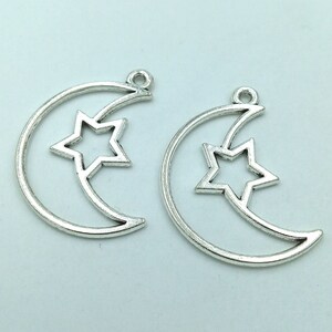 10pcs Moon and Star charms pendant36x25mm Antique silver DIY jewelry handmade base material image 8