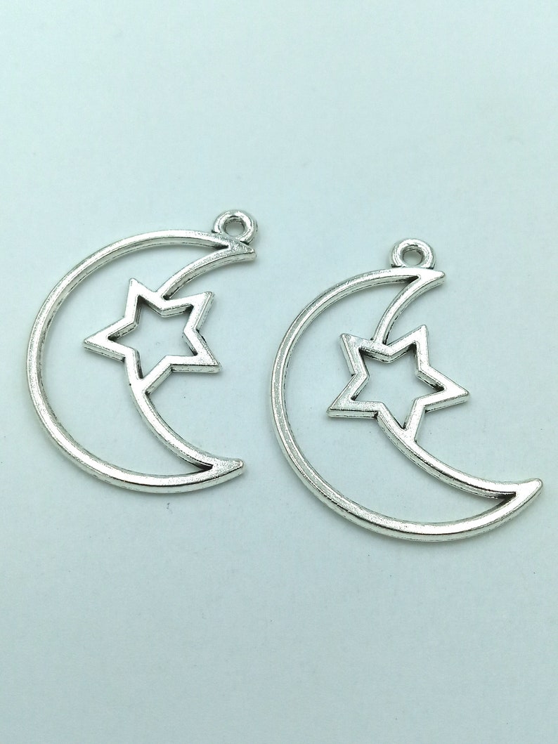 10pcs Moon and Star charms pendant36x25mm Antique silver DIY jewelry handmade base material image 8