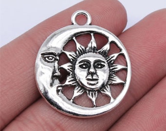 5pcs 24x24mm Antique Silver Color Moon Sun Charms Pendant For Jewelry Making DIY Jewelry Findings