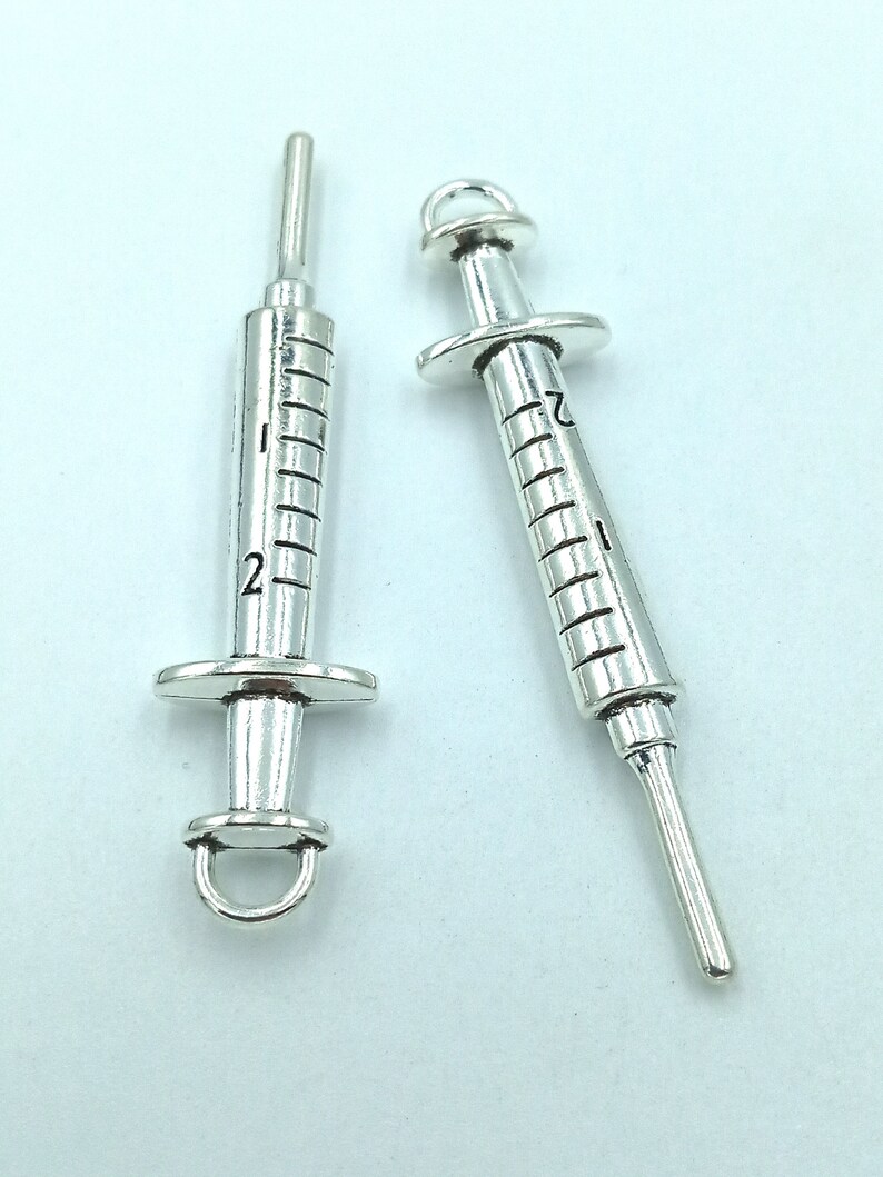 5PCS Syringe charms pendant62x6mm Antique silver DIY jewelry handmade base material image 8