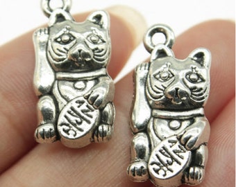 10pcs Fortune Cat charms pendant---23x11mm Antique silver/Antique bronze DIY jewelry handmade base material