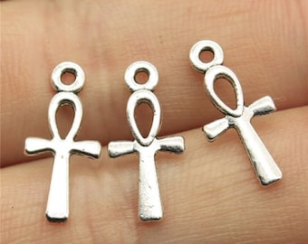 50pcs Cross charms pendant 8x18mm antique silver DIY jewelry handmade base material