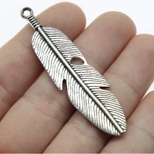5pcs Feathers charms pendant---59x16mm Antique silver/Antique bronze DIY jewelry handmade base material
