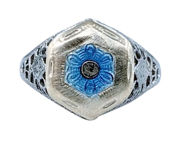 Antique Solid Gold Ring with Blue Enamel