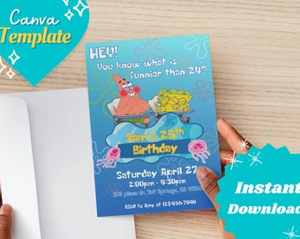 Editable Spongebob 25th Birthday Party Invitation Template | Printable Invite | Party Invitations | Digital Kids Invite | Instant Download