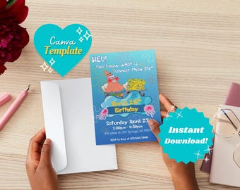 Sponge 25th Editable Birthday Party Invitation Template | Printable Invite | Party Invitations | Digital Kids Invite | Instant Download