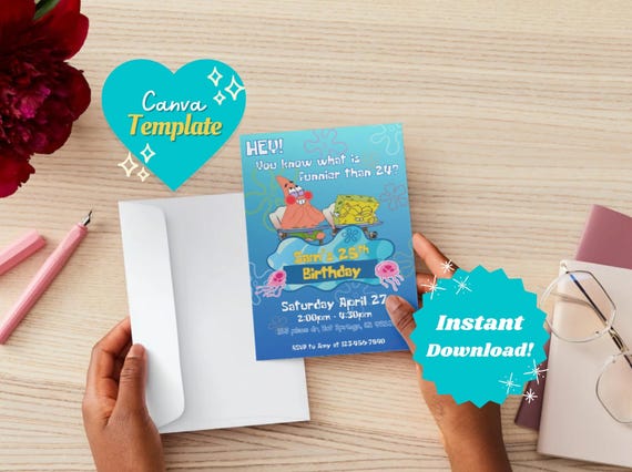 Sponge 25th Editable Birthday Party Invitation Template | Printable Invite | Party Invitations | Digital Kids Invite | Instant Download