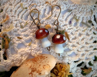 Handmade Wire Wrapped Large Mushroom Dangle Earrings