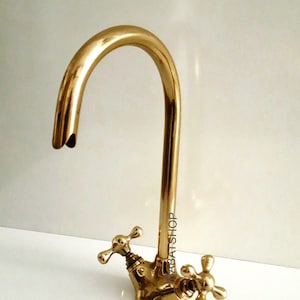 Brass Faucet, Moroccan Bathroom, Brass Kitchen Faucet , Bathroom Goosneck faucet,