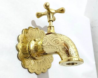 Rubinetto da parete in ottone marocchino inciso, rubinetto per lavabo antico in stile boho