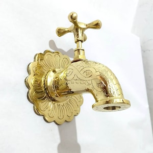 Moroccan Brass Faucet, Antique Brass Faucet, Kitchen Faucet, Moroccan Bathroom, Bohemian Sink Faucet, Vintage faucet tap, Wall mount faucet