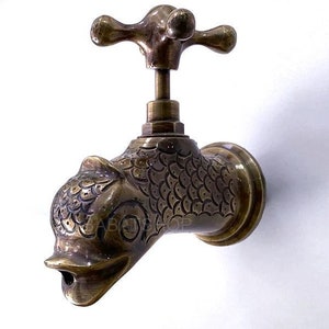 Bronze Finish Fish-Shaped Faucet - Brass Patina Fish-Shaped Faucet - Bronze Faucet - Outdoor Faucet - Bathroom faucet - Vintage faucet
