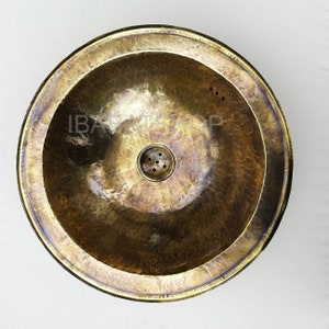 Brass Patina Bathroom Hammered Sink - Moroccan sink Brown color round wash basin ,Bronze Handcrafted Drop In Sink , Customizable Basin