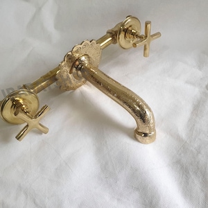 Brass Wall Mounted Faucet, Unlacquered Brass Bathroom Faucet, Brass Vanity Faucet, Unlacquered wall mount Brass Bathroom Faucet