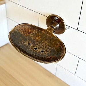 Brass Patina Soap Dish, Handcrafted Soap Holder, Wall Mounted Soap Dish, Brass Patina Hammered Holder Soap Dish,  Bathroom Accessories