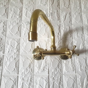 Wall Mount Unlacquered Brass Faucet, Exposed Brass Sink Faucet, Wall Mounted Kitchen Faucet, Unlacquered Vintage Faucet , Kitchen Faucet