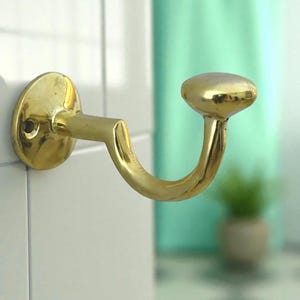 Crochet mural en laiton non laqué, crochet pour serviette/manteau fait main