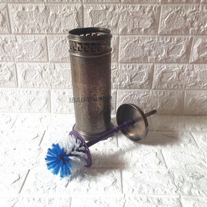 Brass patina toilet brush holder, Handcrafted Toilet Brush And Stand, Toilet Bowl Brush Set, Decorative brass toilet brush holder set