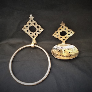 Set of 2 for the bathroom handmade from brass - Towel Ring Paper holder, Soap dish - Bathroom Décor