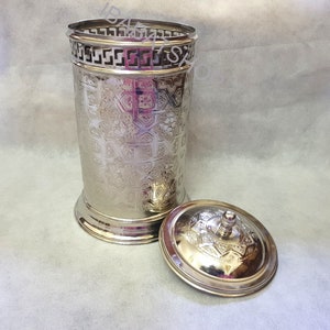 Cestino per la spazzatura marocchino in argento inciso - Cestino per la carta straccia in argento / Cestino per WC in ottone decorativo - accessori per il bagno