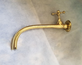 Hand Forged Moroccan Brass Wall Faucet – Unlacquered Vintage Bathroom Tap