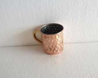 Handmade Hammered Copper Mug, Rustic Brass Handle Drinkware