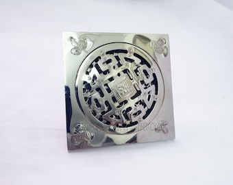 Silver Finish Square Shower Drain, Solid Brass Floor Drain Cover