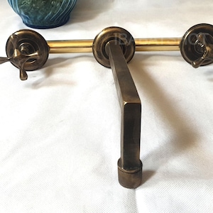 Brass Patina Wall Mounted Bathroom Sink Faucet With Handles + Brass Valve - Kitchen Faucet - Bathroom Faucet - Faucet Brass