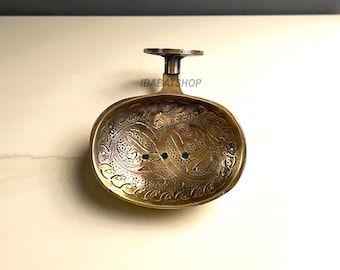Engraved Brass Wall Mounted Soap Dish, Moroccan Bathroom Decor