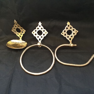 Set of 3 Brass Bathroom Accessories, Brass ring towel holder, Moroccan Towel Holder, Brass soap dish, Bathroom décor
