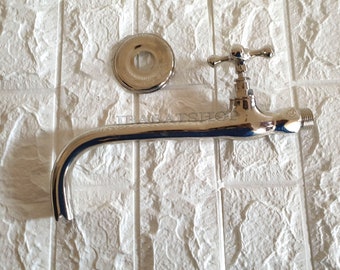 Silver Brass Finish Wall Mount Faucet, Moroccan Bathroom Fixture