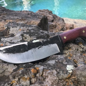 Forged high carbon 1084 chopper knife with Purple Heartwood scales